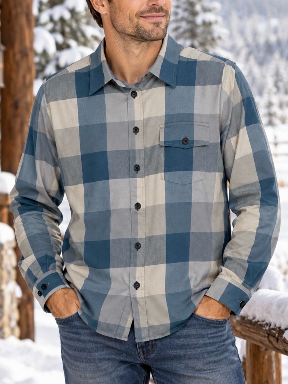 Smith + Rogue Three Six Five Plaid Button Down Shirt Blue Gray Men’s Medium